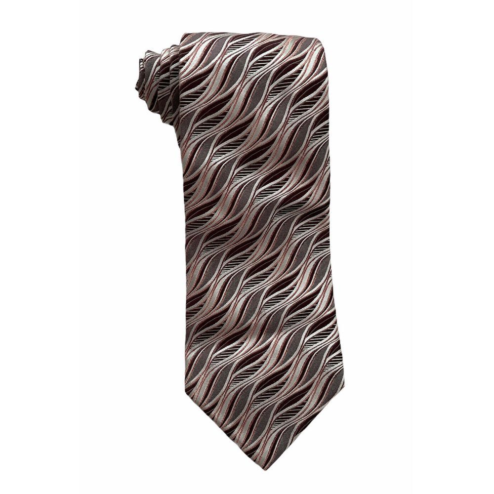 Escada Men's 100% Silk Silver/Pink/Brown 3D Geometric Abstract Tie Italy‎ 3.75"